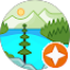 customer's profile icon is a river running between trees with mountain in the distance and the sun